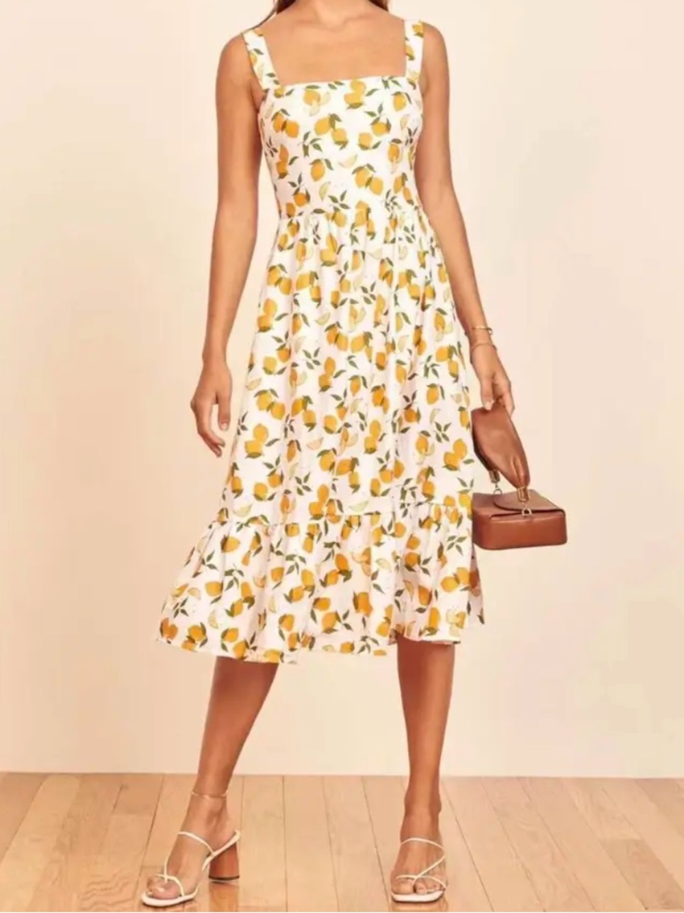 Brand new reformation linen White Sundress with Yellow Lemon Print
